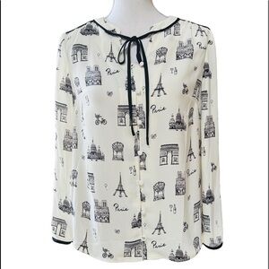 TALBOTS WOMENS GORGEOUS PARIS BLOUSE SIZE SMALL PETITE OFF WHITE AND BLACK NWT